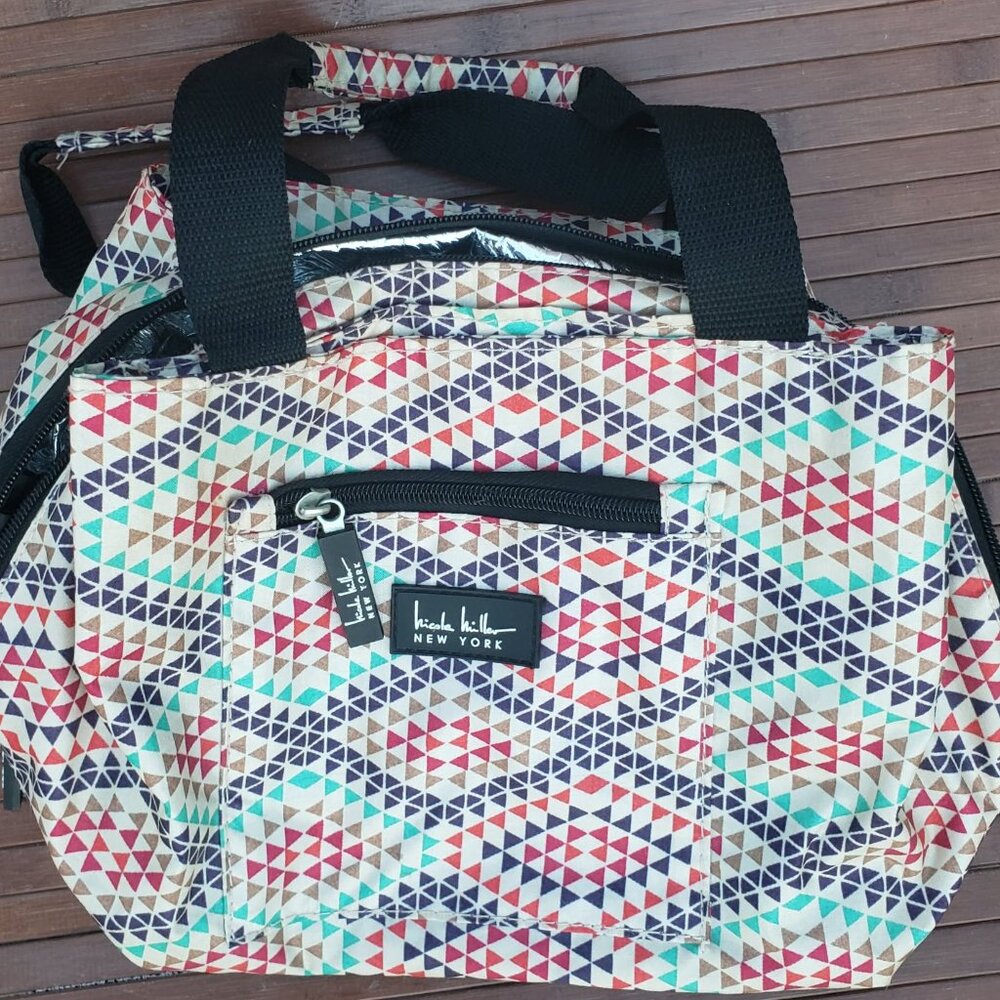 Insulated Nicole Miller Multi-colored Geometrical Print Lunch Bag/Milk Tote